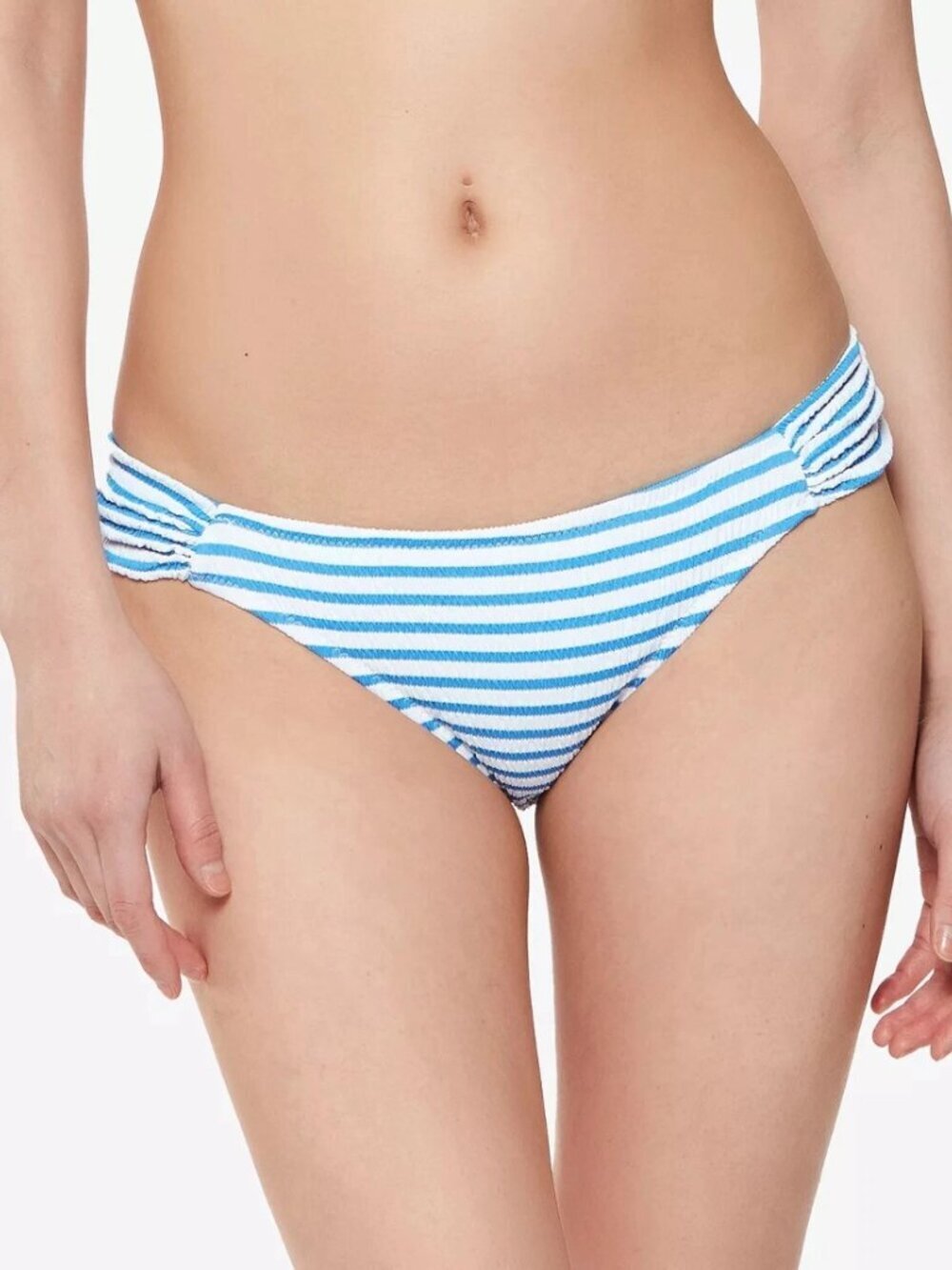 Jessica Simpson Bluebell Sunshine Stripe Side-Shirred Swim Bottoms Hipster M NWT